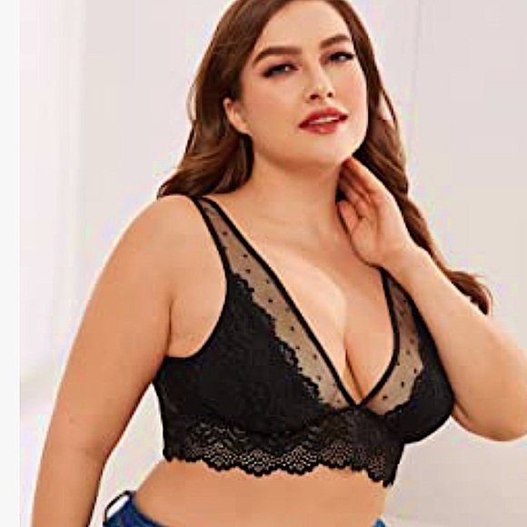 Women's Plus Size Lace Mesh Scalloped Bralette Bra - Picture 3 of 4